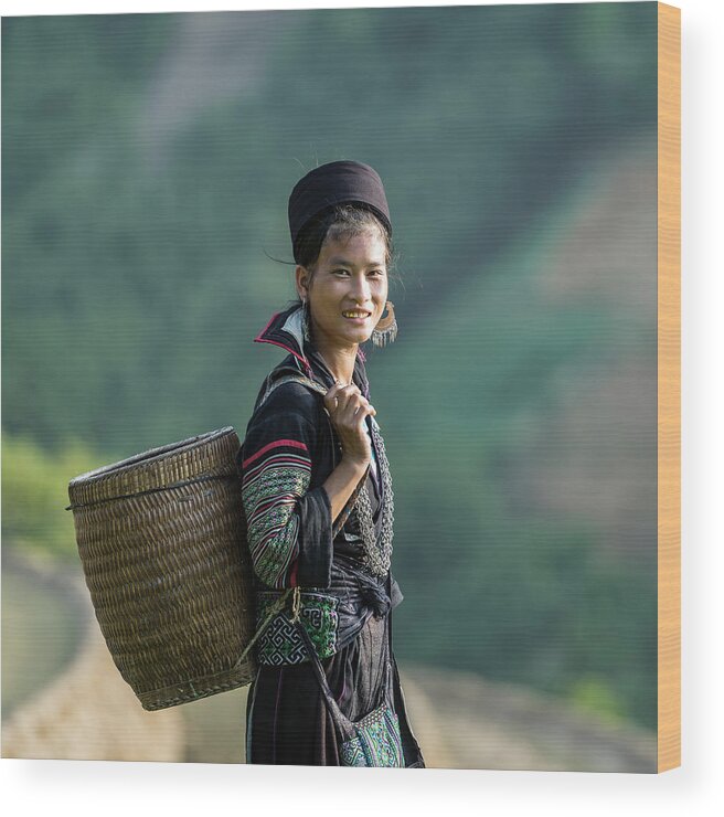 Farm Worker Wood Print featuring the photograph Woman Of Black Hmong Hill Tribe Next To by Martin Puddy