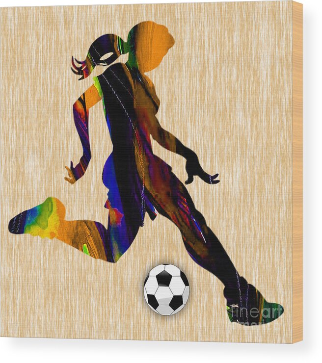 Soccer Wood Print featuring the mixed media Women's Soccer by Marvin Blaine