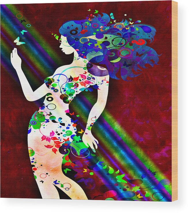 Amaze Wood Print featuring the mixed media Wondering At The End Of The Rainbow by Angelina Tamez