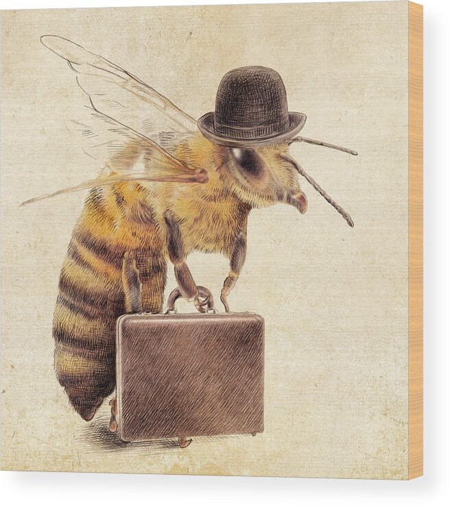 Bee Wood Print featuring the drawing Worker Bee by Eric Fan