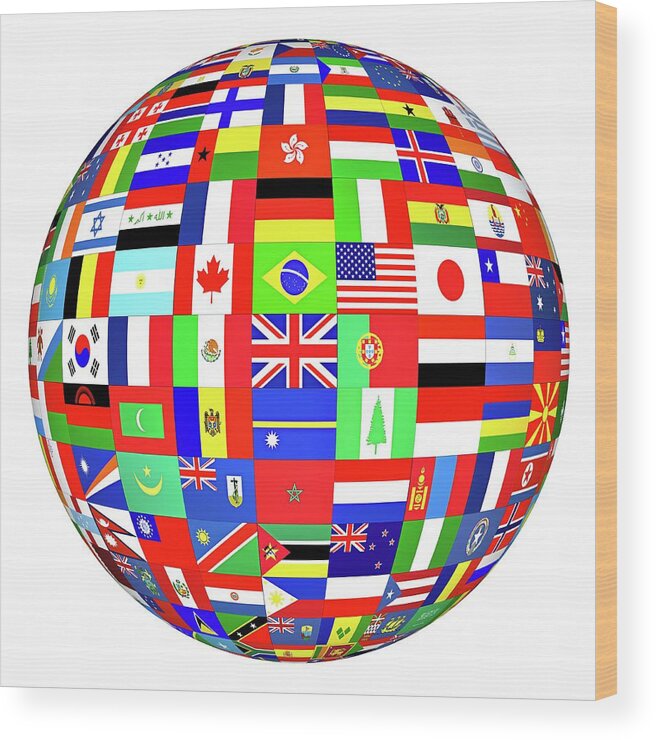 Globe Wood Print featuring the photograph World Flags by Ktsdesign/science Photo Library