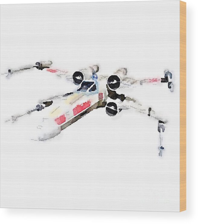 Aquarelle Wood Print featuring the painting X-wing by HELGE Art Gallery
