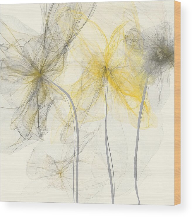 Yellow Wood Print featuring the painting Yellow And Gray Flowers Impressionist by Lourry Legarde