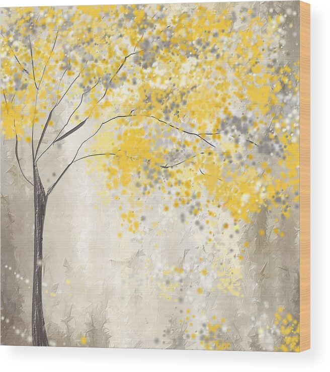 Yellow Wood Print featuring the painting Yellow And Gray Tree by Lourry Legarde