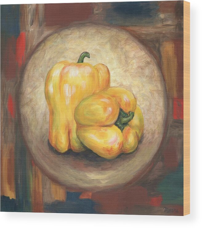 Yellow Bell Peppers Wood Print featuring the painting Yellow Bell Peppers by Linda Mears