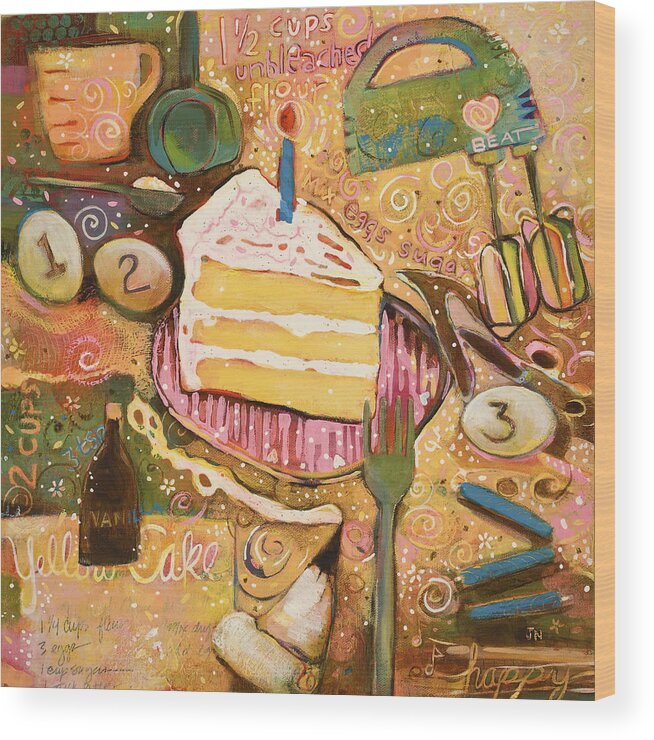 Jen Norton Wood Print featuring the painting Yellow Cake Recipe by Jen Norton