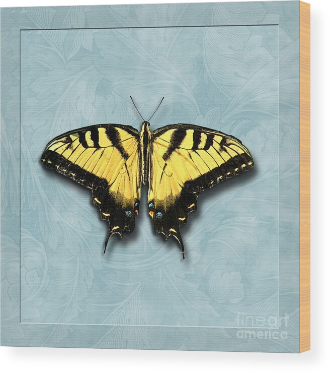 Butterfly Wood Print featuring the digital art Yellow Swallowtail on Blue by Deborah Smith