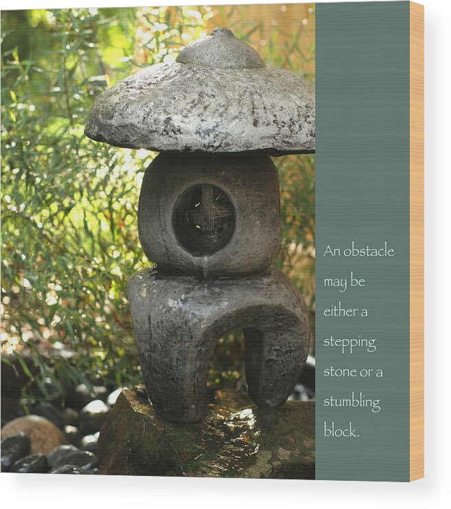 Japanese Wood Print featuring the photograph Zen Garden with Quote by Hermes Fine Art