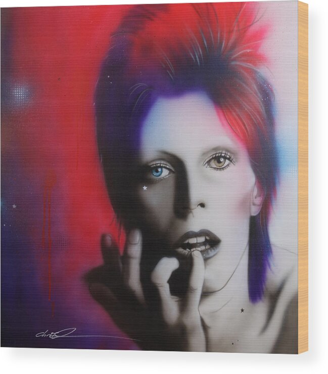 David Bowie Wood Print featuring the painting Ziggy Stardust by Christian Chapman Art