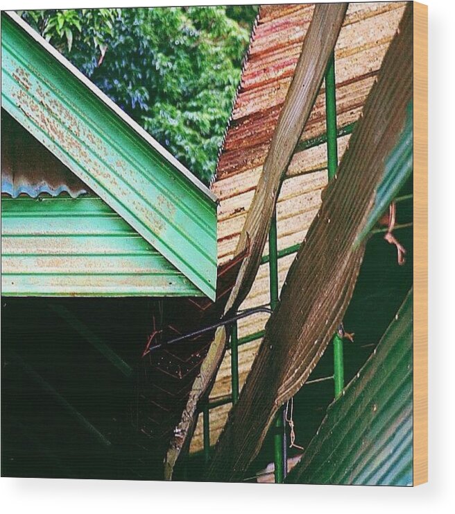 Thailand Wood Print featuring the photograph >/ Rural Geometry #thailand #roof by A Rey