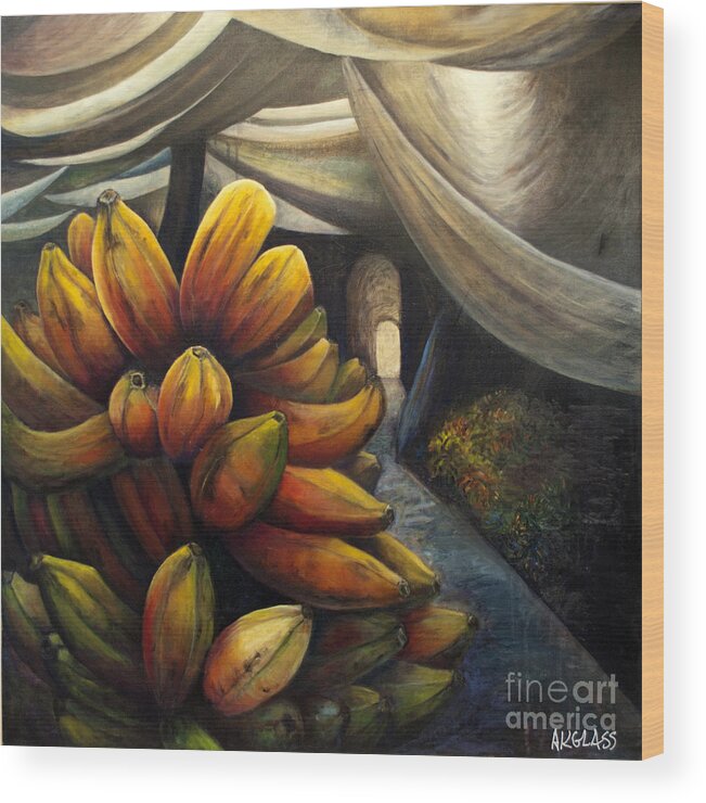 Bananas Wood Print featuring the painting 01002 Banana Market by AnneKarin Glass