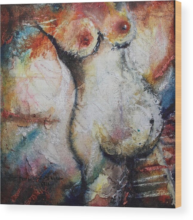 Nude Wood Print featuring the painting Pregnant Nude 2 The Linea Negra #1 by Mary C Farrenkopf