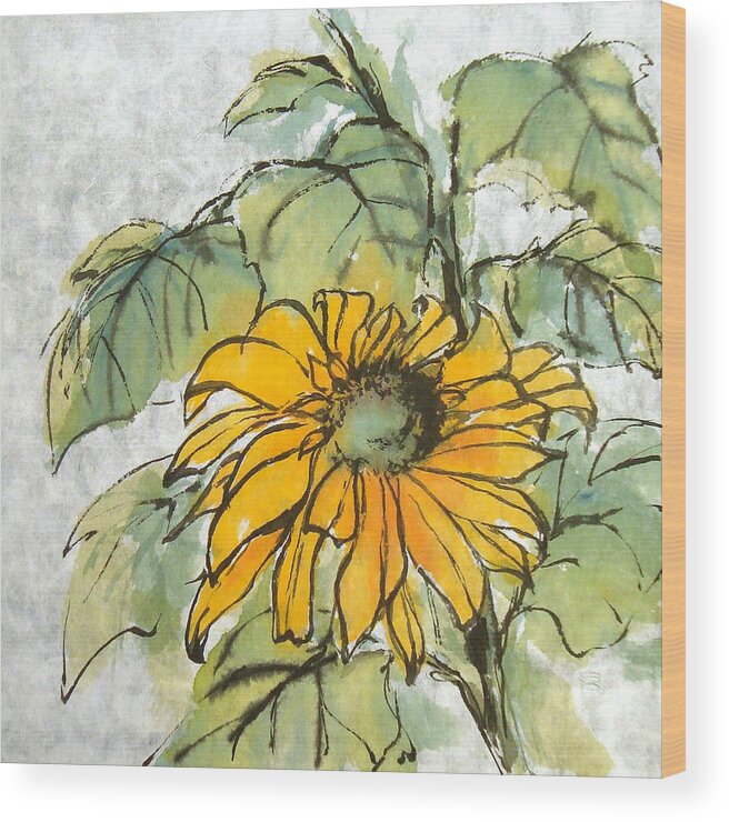 Gerbera Wood Print featuring the painting Sun Mum Solo by Chris Paschke