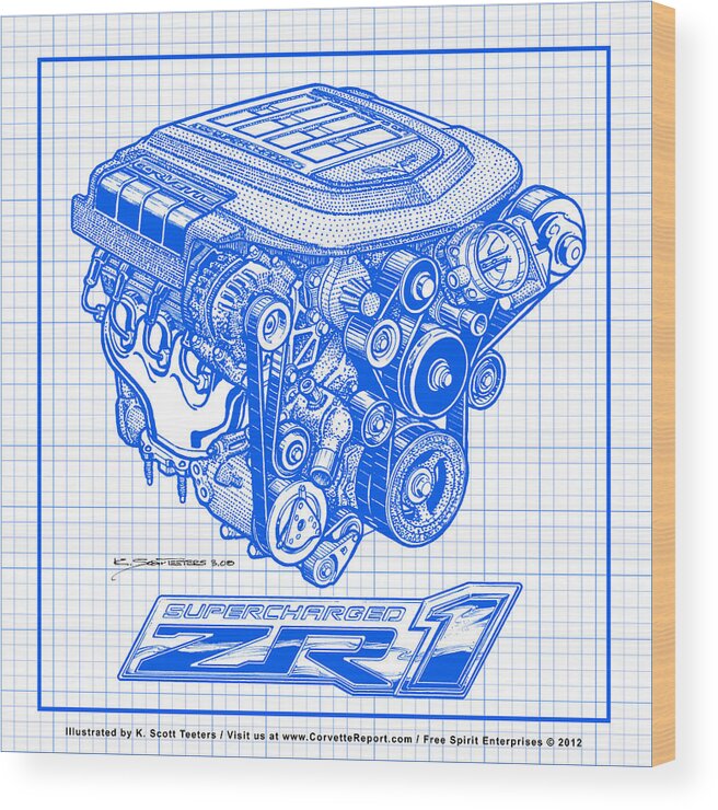 Corvette Engines Wood Print featuring the digital art 11-Square Layouts by K Scott Teeters