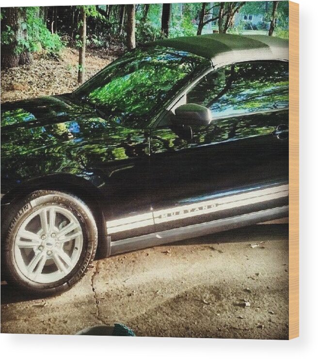 Summer Wood Print featuring the photograph #2012 #ford #mustang #black #2012 by Sean Baxter