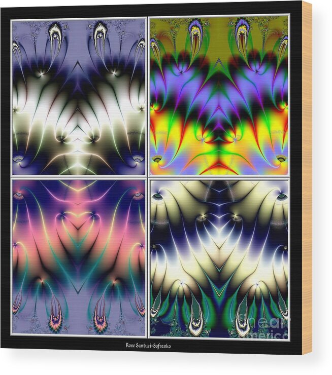 Four Panels Wood Print featuring the digital art 4 Panel Look Hearts UD Fractal 64 by Rose Santuci-Sofranko