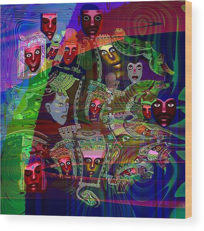 636 Wood Print featuring the painting 636 People Masks by Irmgard Schoendorf Welch