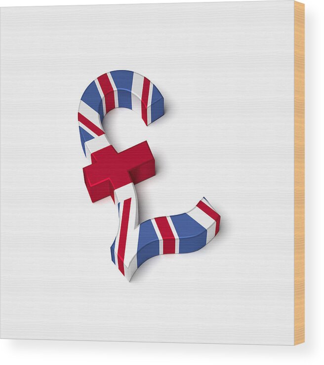 Square Wood Print featuring the digital art A Union Jack Coloured Pound Symbol by Doug Armand