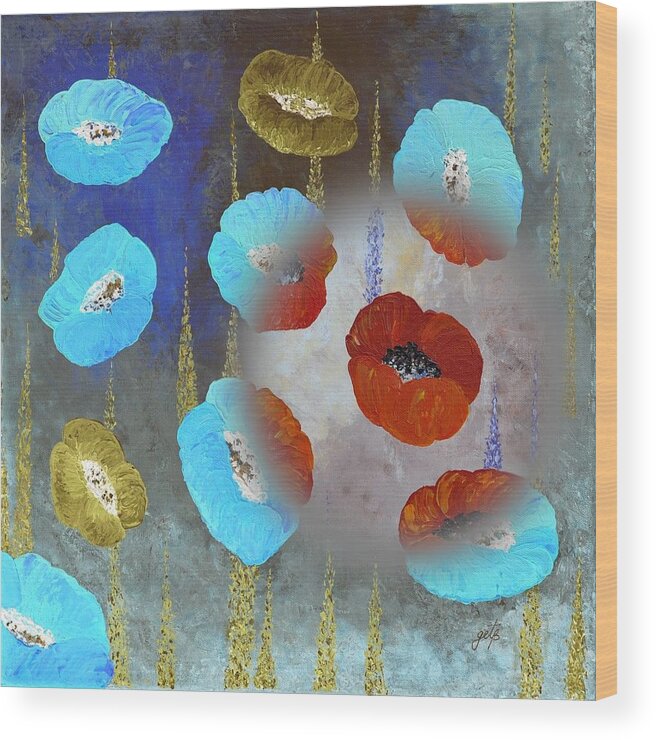 Red Poppies Wood Print featuring the painting Abstract Colorful Poppies by Georgeta Blanaru