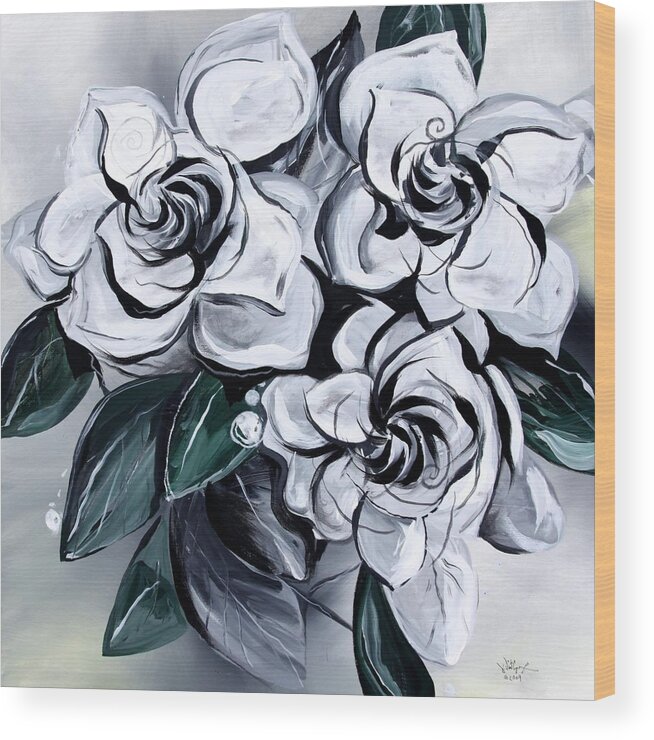Gardenias Wood Print featuring the painting Abstract Gardenias by J Vincent Scarpace