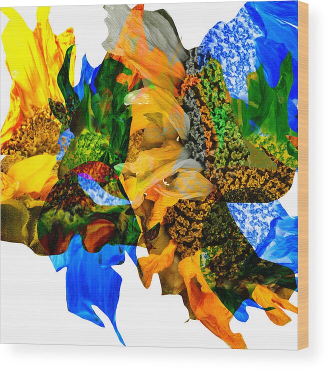 Sunflowers Wood Print featuring the photograph Abstract Sunflowers No 428 by James Bethanis