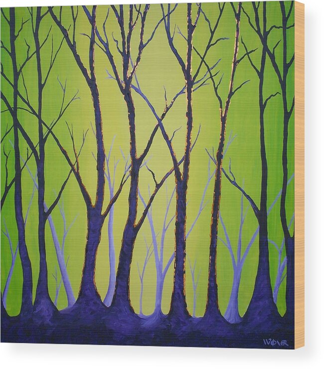 Trees Wood Print featuring the painting After The Fire by Randall Weidner