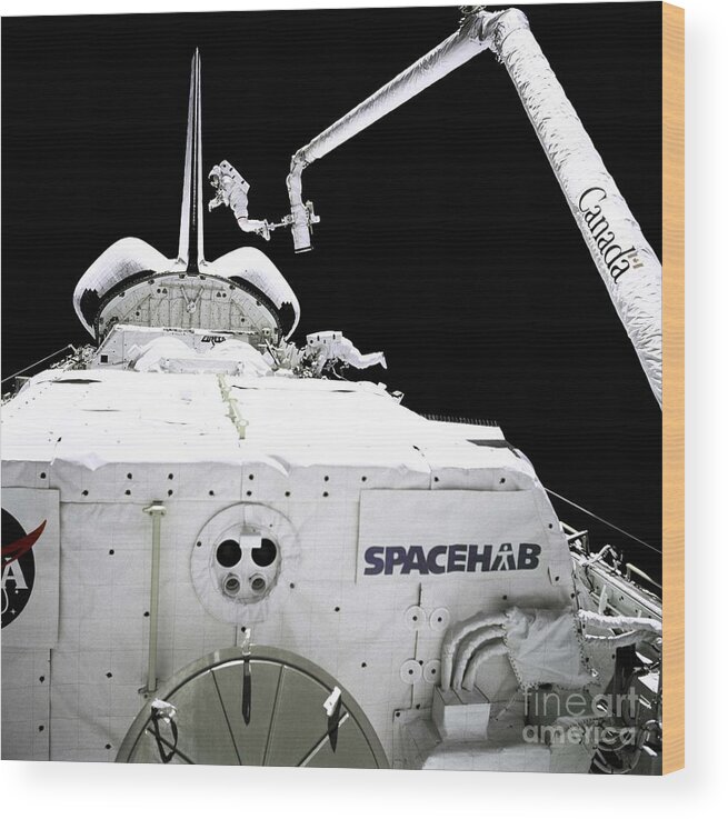Extravehicular Mobility Unit Wood Print featuring the photograph Astronauts Low And Wisoff At Work by Nasa