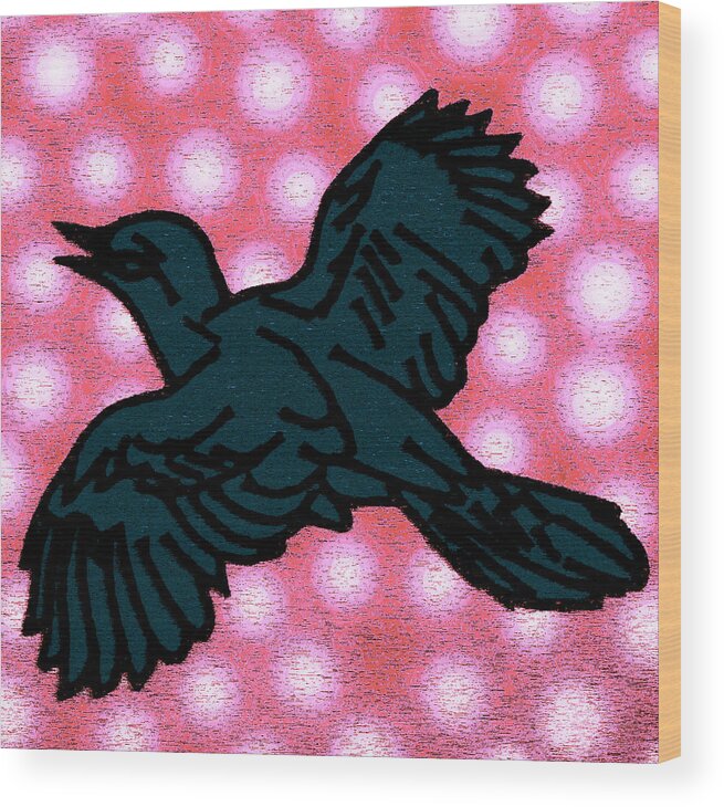 Bird Wood Print featuring the painting Bird Against Pink Cloud by Steve Fields