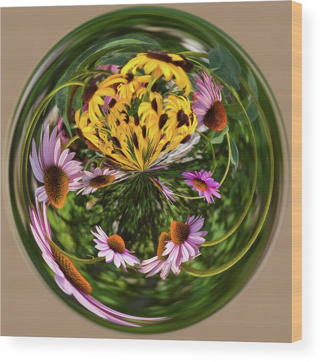 Cone Flower Wood Print featuring the photograph Black Eyed Susans and Cone Flowers by Steve Stuller