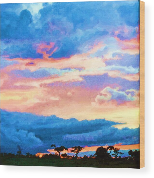 Blue Clouds Wood Print featuring the digital art Blue Clouds Africa by Asbjorn Lonvig