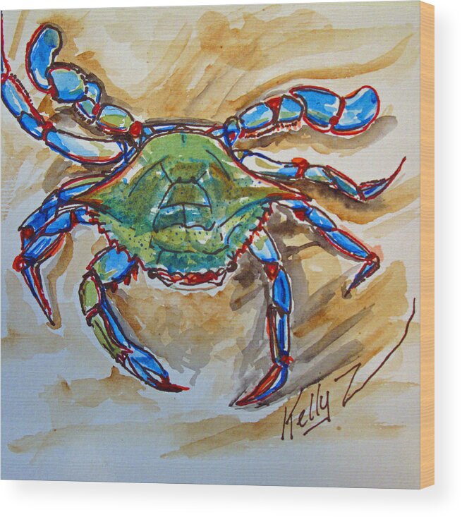 Crab Wood Print featuring the painting Blue Crab Blues by Kelly Smith