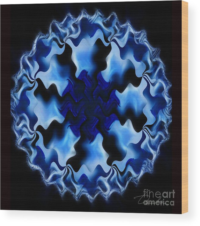 Mandala Wood Print featuring the digital art Blue Ripple by Danuta Bennett