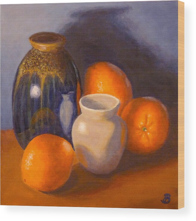Still Life Wood Print featuring the painting Blue Vase by Joe Bergholm