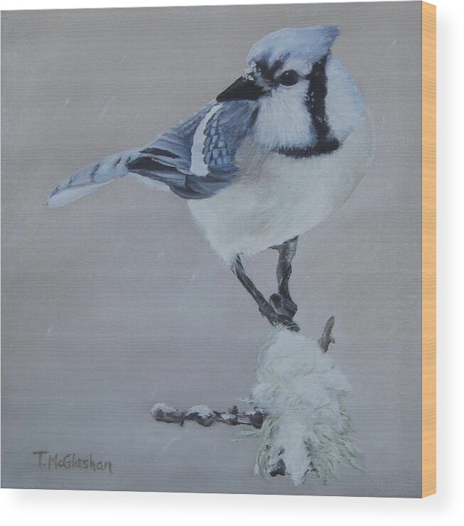 Bluejay Wood Print featuring the painting Bluejay in Winter by Traci McGlashan