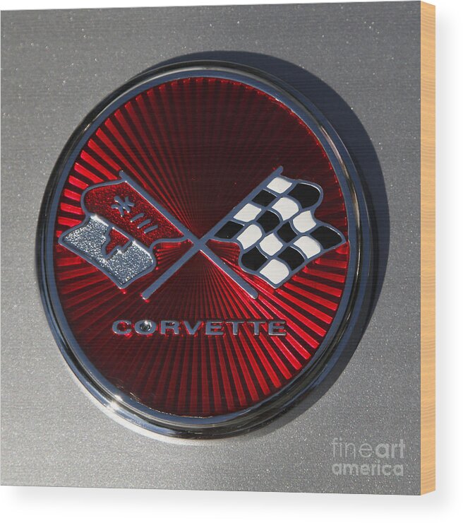 Corvette Wood Print featuring the photograph C3 Corvette emblem silver by Dennis Hedberg