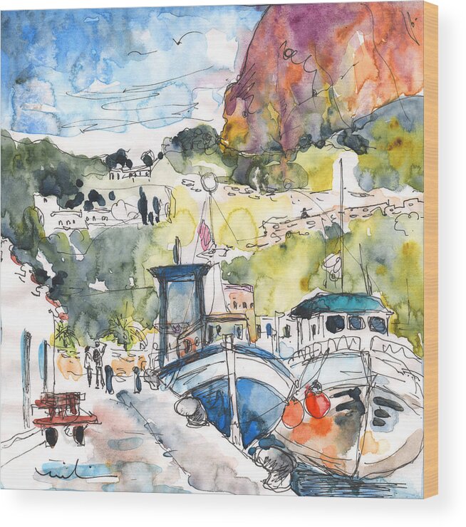 Travel Wood Print featuring the painting Calpe Harbour 05 by Miki De Goodaboom