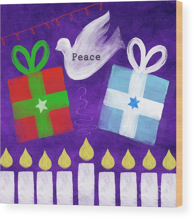 Christmas Wood Print featuring the mixed media Christmas and Hanukkah Peace by Linda Woods