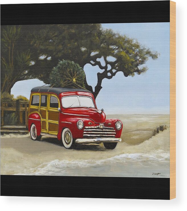 Woody Car Wood Print featuring the painting Christmas Woody by Joyce Snyder