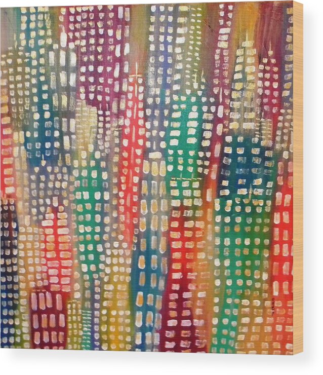 City Wood Print featuring the painting City Lights II by Etta Harris