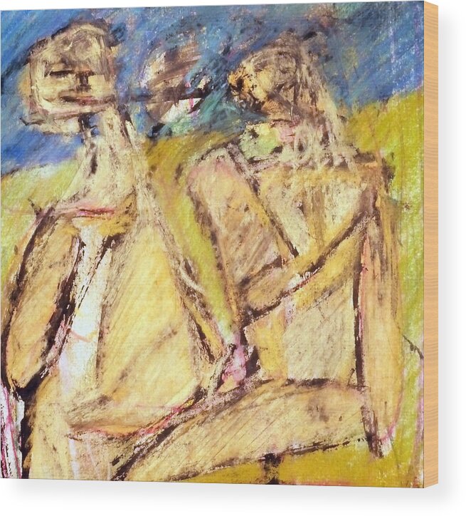  Wood Print featuring the pastel Couple In The Park by JC Armbruster