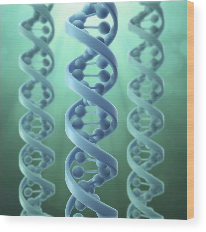 Square Wood Print featuring the digital art Dna Molecules, Artwork by Andrzej Wojcicki