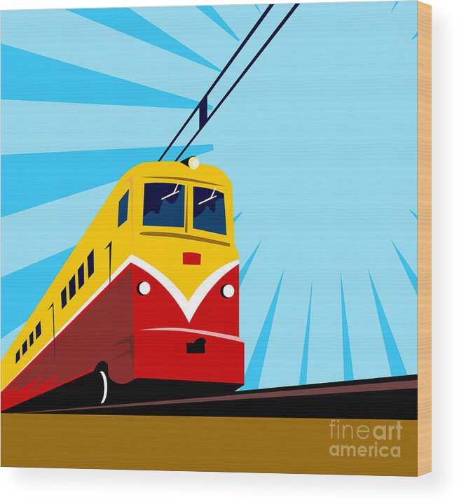 Electric Train Wood Print featuring the digital art Electric Passenger Train Retro by Aloysius Patrimonio