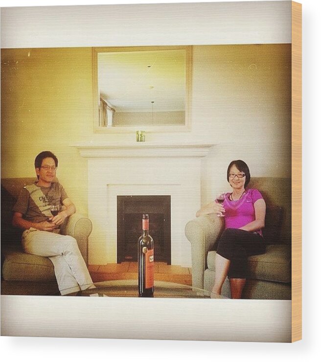 Scented Wood Print featuring the photograph #enjoying Some #wine By The #fireplace by Vincy S