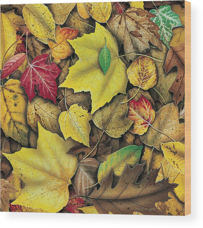 Jon Q Wright Wood Print featuring the painting Fall Leaf Study by JQ Licensing