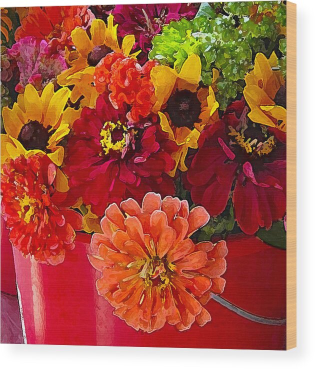 Digital Creation Wood Print featuring the photograph Farmers Market Flowers by Pat Exum