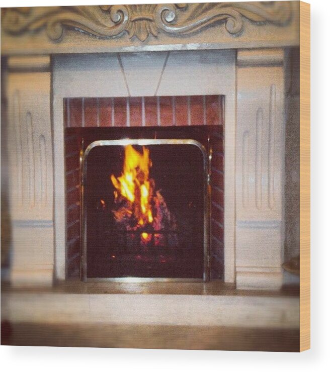 Winter Wood Print featuring the photograph #fire #fireplace #classic #igaddict by Abdelrahman Alawwad