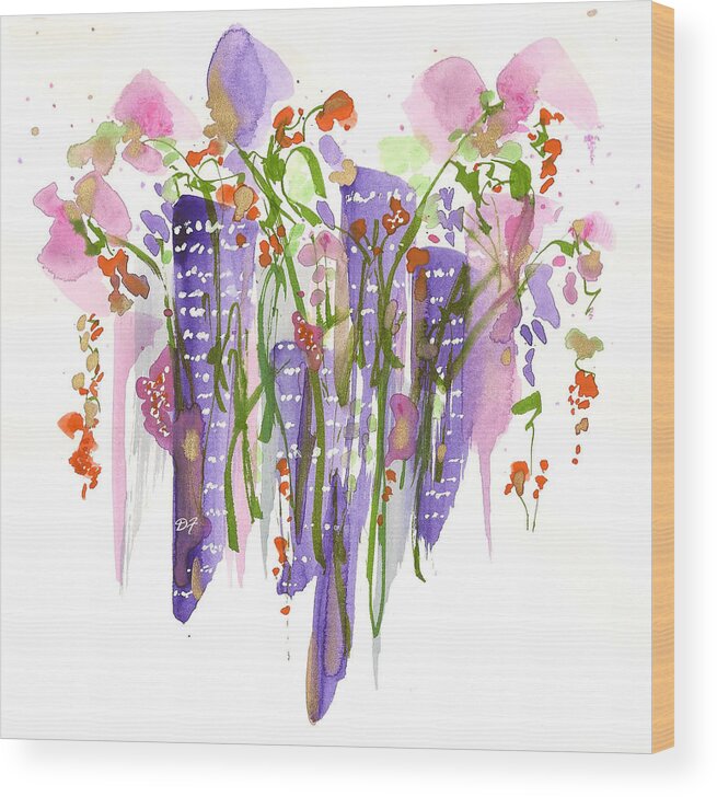 Abstract Florals Wood Print featuring the drawing Flowers In The City by Darlene Flood