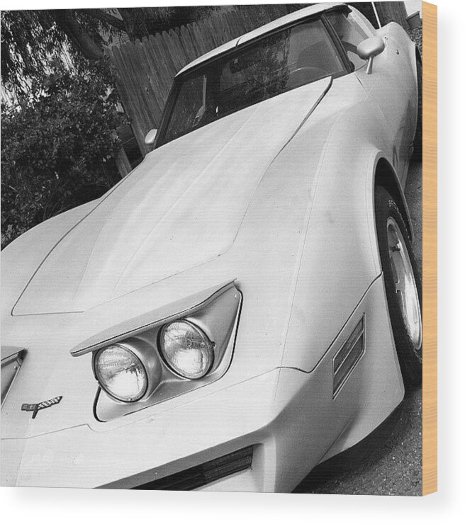 Sportscar Wood Print featuring the photograph From My Hood #corvette #car #hotrod by Veronica Rains