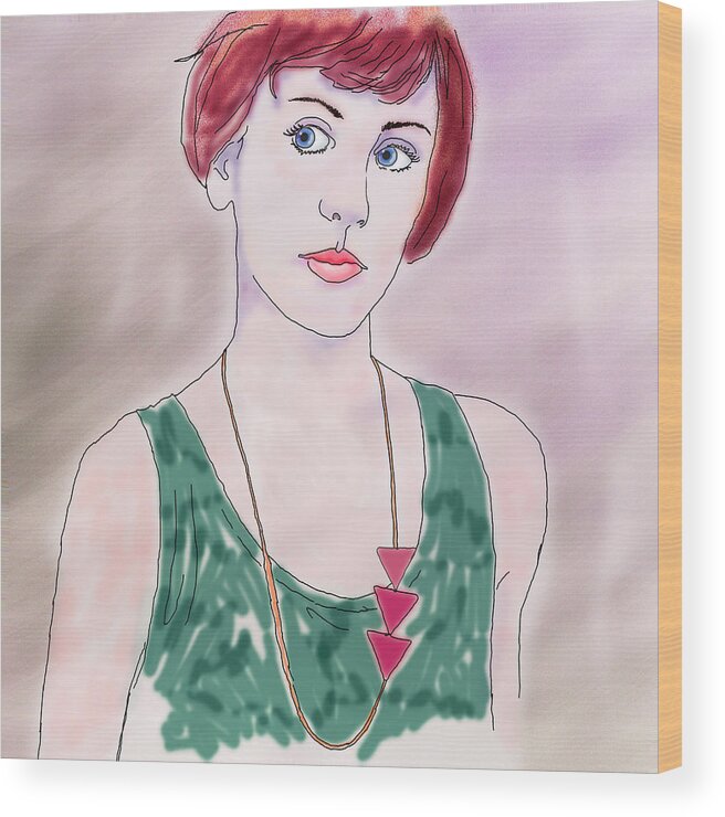 Girl Wood Print featuring the digital art Girl With Necklace by Ginny Schmidt
