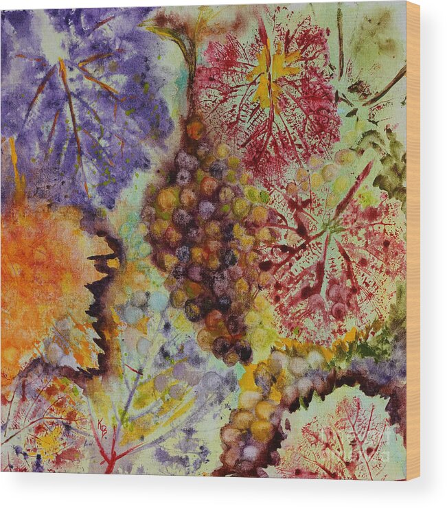 Grapes Wood Print featuring the painting Grapes and Leaves VIII by Karen Fleschler